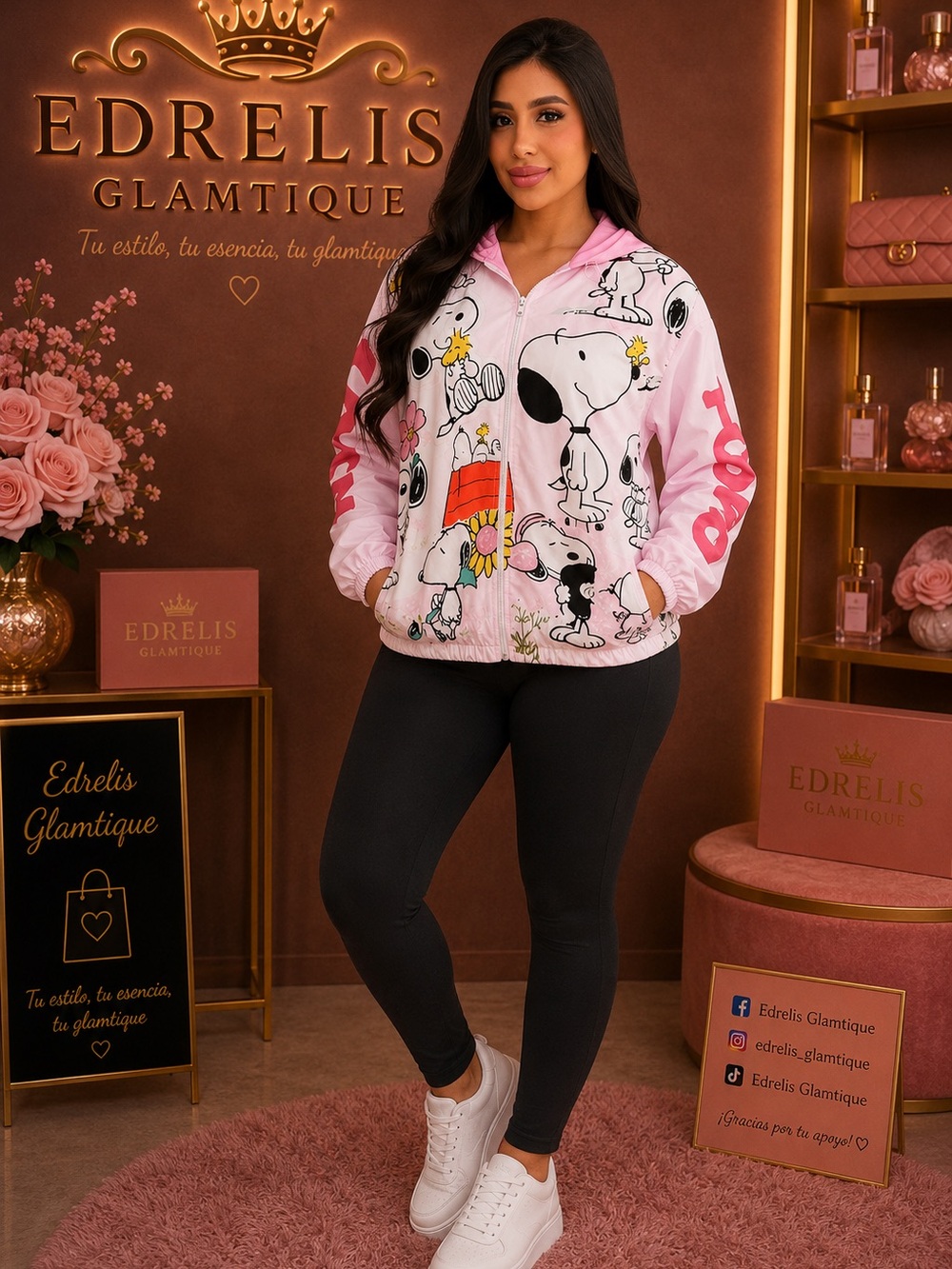 Edrelis Pink Snoopy Graphic Zip-Up Jacket one sized runs from small to large siz